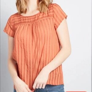 NWT ModCloth Striped Linen Blend Top Size XS Rust Orange Sheer Lightweight Boho